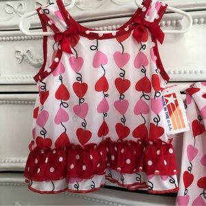 NWT 3t Laura Dare 2pc sleeveless pajama set ruffles girly red white summery
